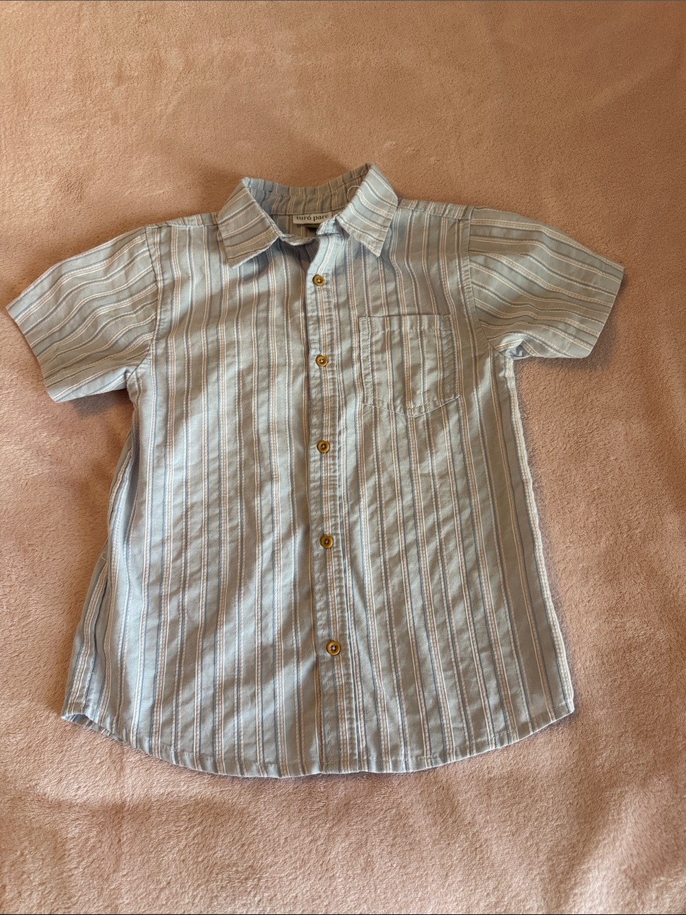 Light Blue Striped Button-Down Shirt for Kids - Short Sleeve